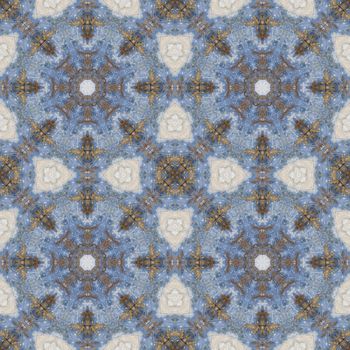 Abstract artistic seamless pattern, handmade floral ornament, applique from painted garlic husks, leaves and watercolor background