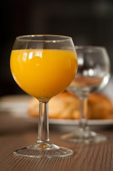 breakfast with glass of orange juice