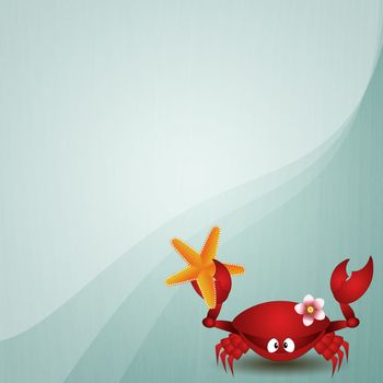 illustration of Funny crab with starfish