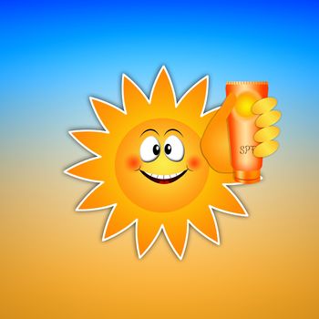 illustration of Funny sun with sunscreen