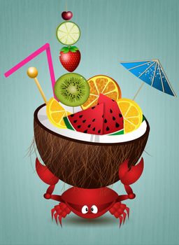 illustration of Funny crab with coconut