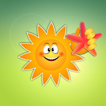 illustration of Funny sun with starfish