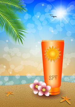 illustration of Sunscreen on the beach