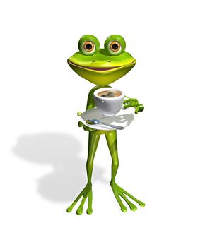 abstract illustration frog with a cup of coffee