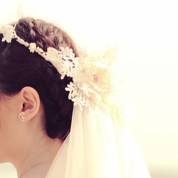 Beautiful hair style of bride with retro filter effect