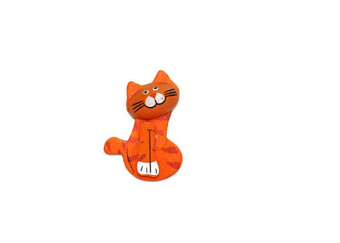 One wooden cat figure brightly painted in orange