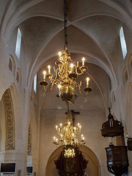 Classical Style Old Beautiful Crystal Chandelier inside a Church