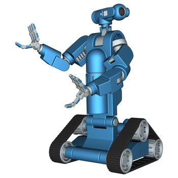 3D digital render of a blue serving robot isolated on white background