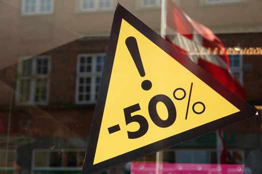 Sale special offer discount seasonal sign 50 percent off the price