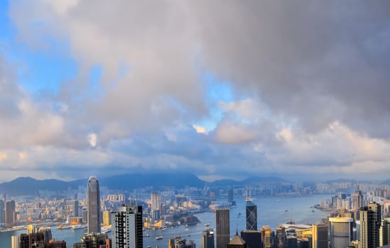 Victoria Harbor Sunset over Hong Kong Victoria Harbor as viewed atop Victoria Peak China