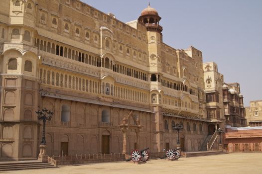 Imposing palace of the Maharajah of Bikaner inside Junagarh Fort, Bikaner, Rajasthan, India