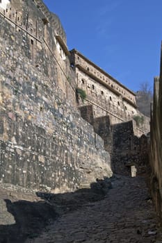 Ancient fortified wall of Bundi Fort, Rajasthan, India