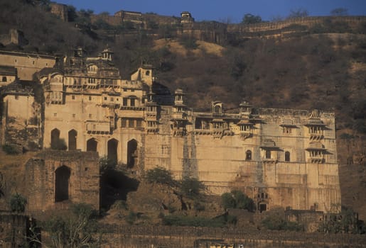 Magnificent edifice of the decaying palace at Bundi, Rajasthan, India