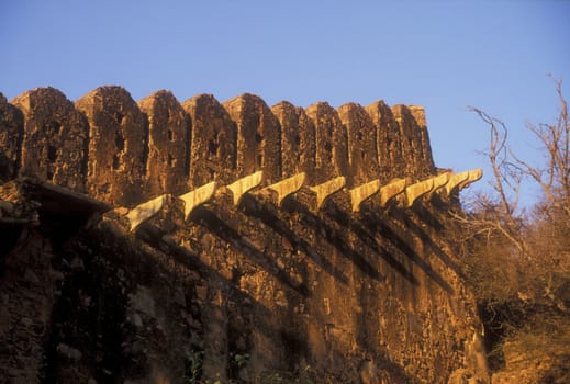 Ancient fortified wall of Bundi Fort, Rajasthan, India