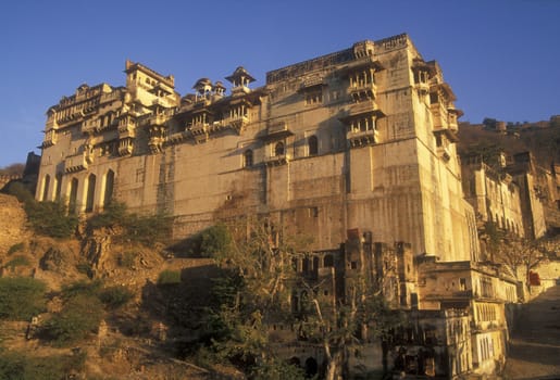 Royal palace on the hillside. Bundi, Rajasthan, India