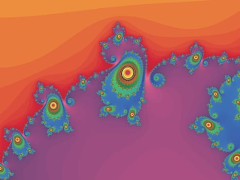 Digital computer graphic - rendering. Patterned fractal background with spiral for design.
