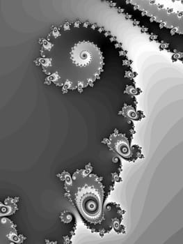 Digital computer graphic - rendering. Patterned fractal background with spiral for design.