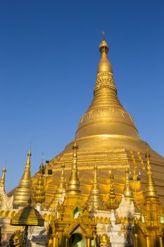 Shwedagon pagoda with blue sky. Yangon. Myanmar or Burma.