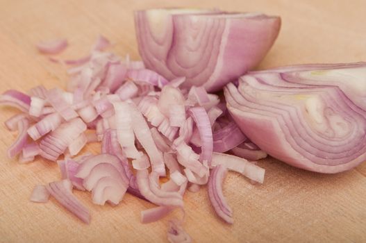 Shallot  peeled on wooden  background