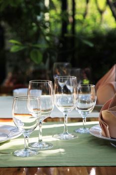 The served table at restaurant in garden