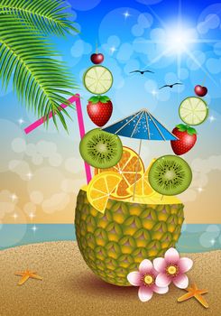 illustration of Drink fruits in pineapple