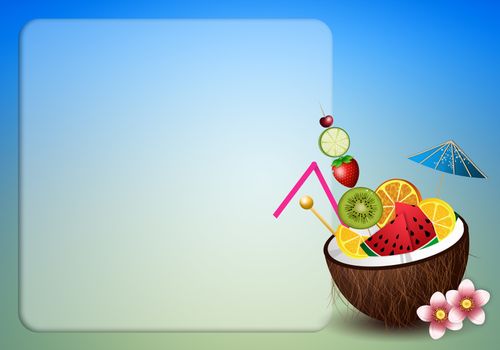 illustration of Coconut with fruits for aperitif
