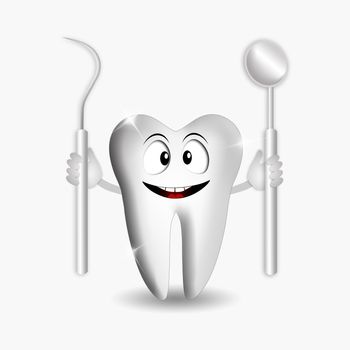 illustration of Funny tooth with dentist tools