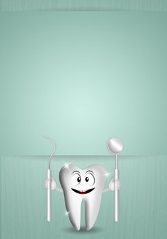 Funny tooth with dentist tools