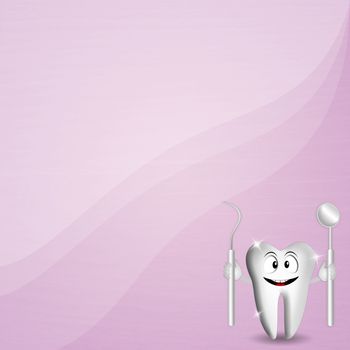 Funny tooth with dentist tools