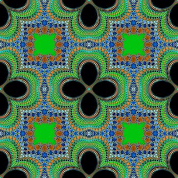 Digital computer graphic - decorative seamless ornament in a green colors for design.