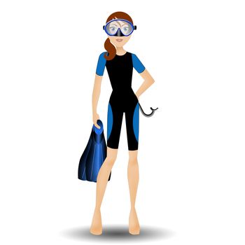 illustration of Woman with diving equipment