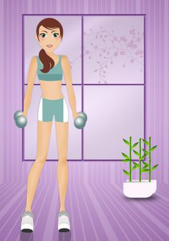 illustration of Woman doing fitness in the gym