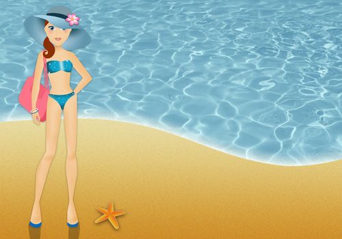 illustration of Woman in bikini on vacation