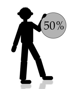man holding sign with discount