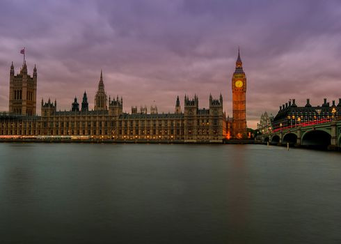 Big Ben and Houses of parliament at dusk, London, UK