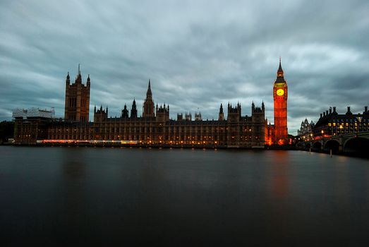 Big Ben and Houses of parliament at dusk, London, UK