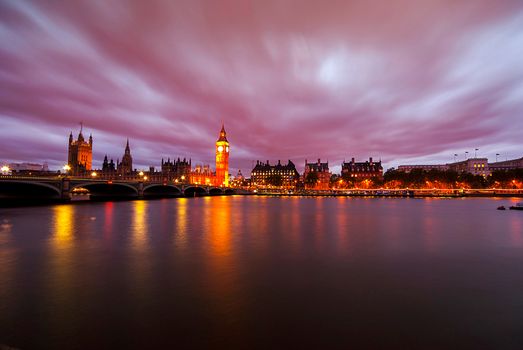 Big Ben and Houses of parliament at dusk, London, UK