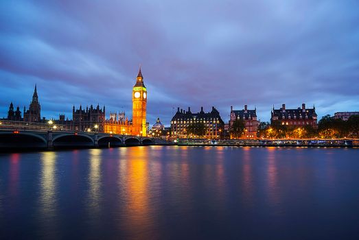 Big Ben and Houses of parliament at dusk, London, UK