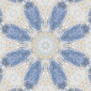 Abstract artistic seamless pattern, handmade floral ornament, applique from painted garlic husks, leaves and watercolor background