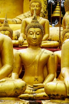group of Buddha image in Buddhist temple,Chiangrai,Thailand
