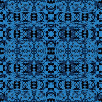 Seamless abstract pattern, black contours on blue background.