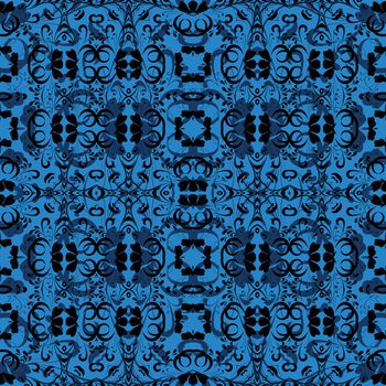 Seamless abstract pattern, black contours on blue background.