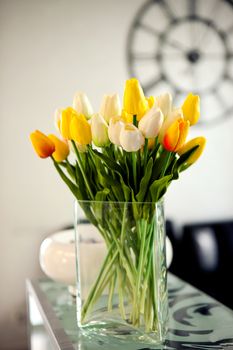 Vintage photo of bouquet of spring tulips