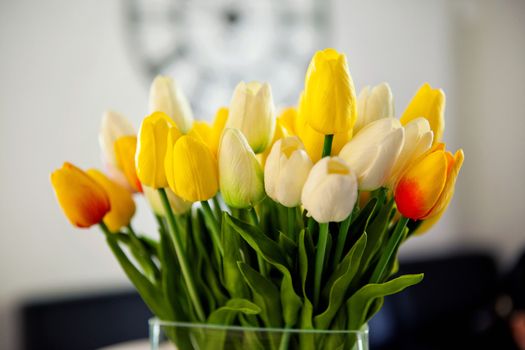 Vintage photo of bouquet of spring tulips