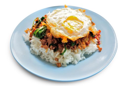 stir fried minced pork and chili ,basil served with steamed rice and fried egg