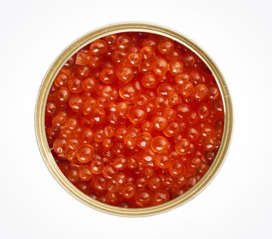 Can of red caviar isolated on white background