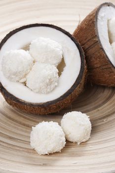 Homemade coconut tasty sweets and fresh coconut