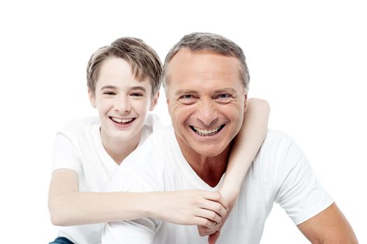 Father with son happy smiling over white background