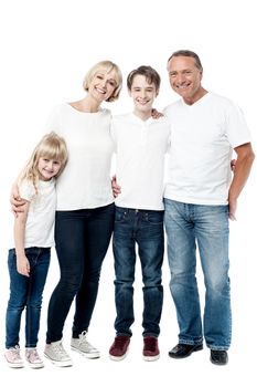 Affectionate family of four isolated on white