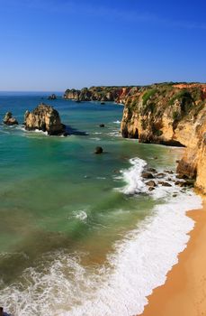 Beautiful cliffs of Ponta de Piedade, Lagos, Algarve region, Portugal 